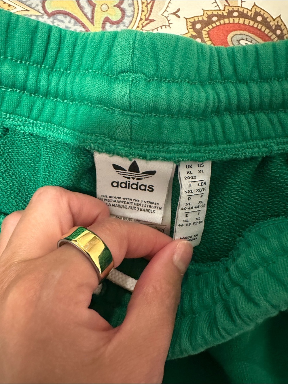 adidas Green Athletic Shorts with White Stripes and Floral Embroidery - Picture 2 of 3